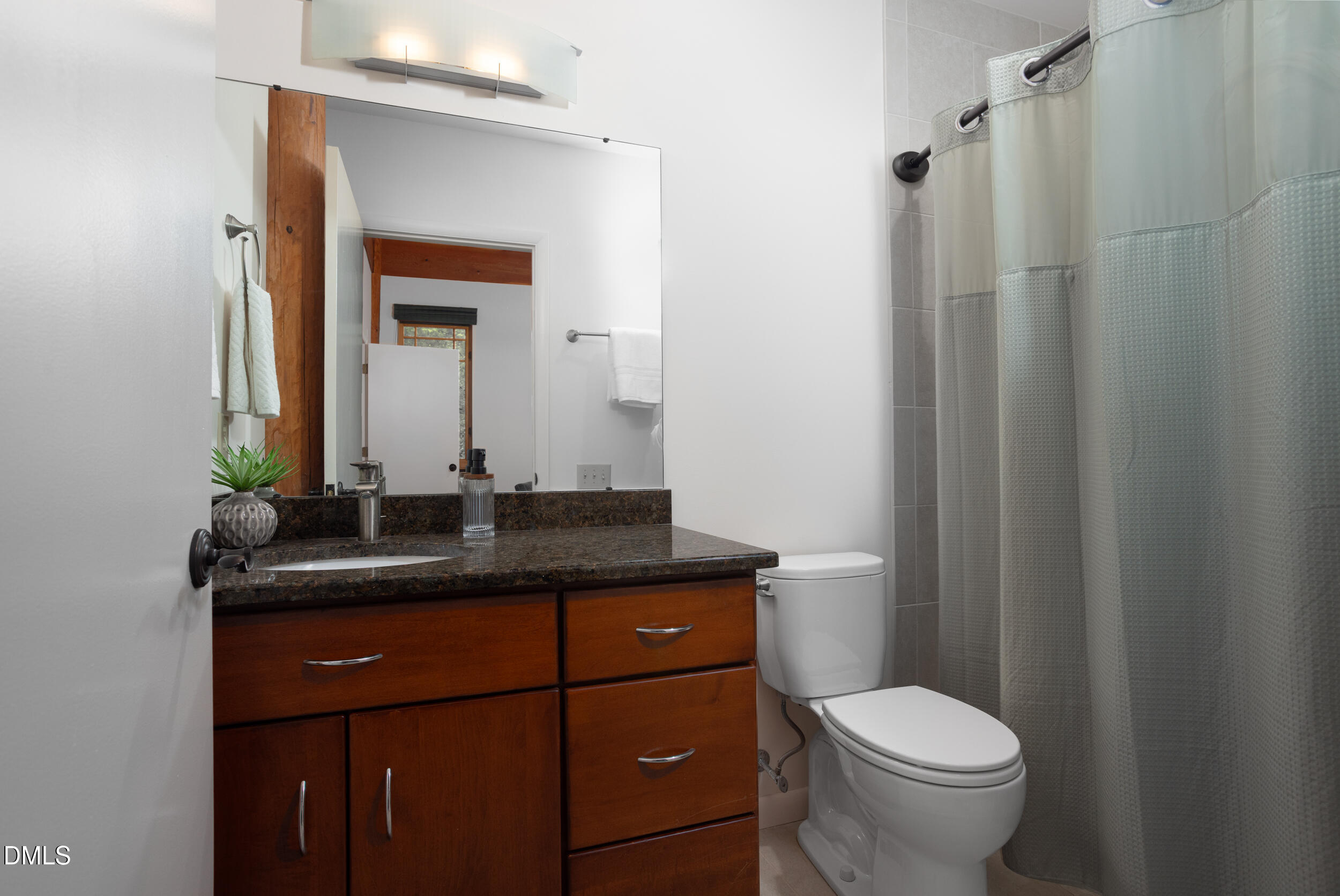260 Bc Way Rougemont, NC 27572 - Photo 46 of 76 a bathroom with a granite countertop sink toilet and mirror