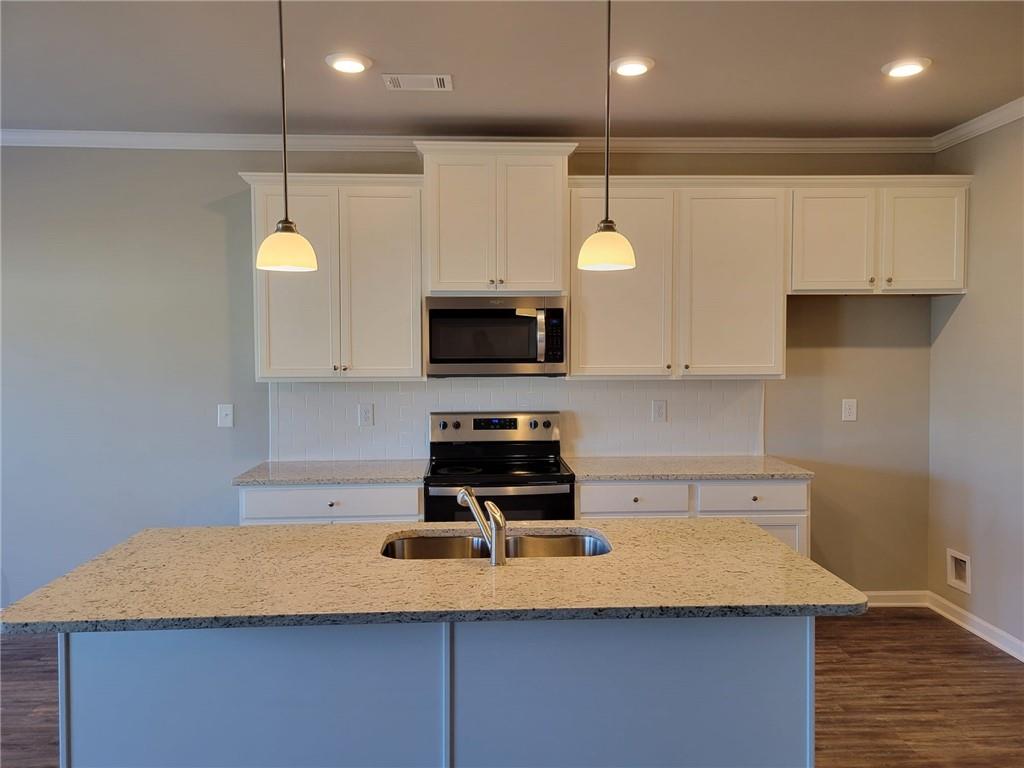 5205 Fox Den Road Oakwood, GA 30566 - Photo 5 of 19 a kitchen with kitchen island a counter top space cabinets and stainless steel appliances