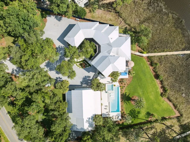 an aerial view of a house