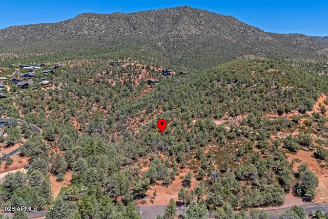 a view of a large building with mountains in the background
