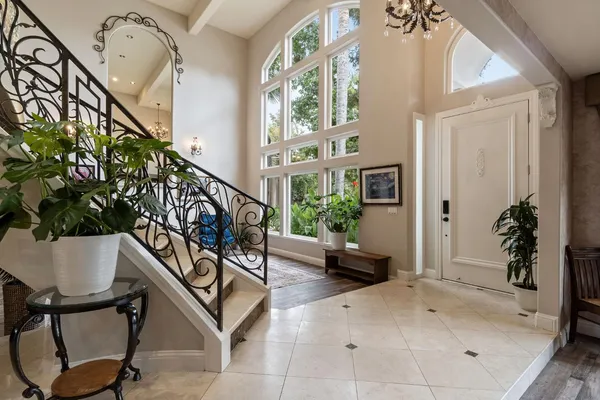 a view of an entryway with seating space