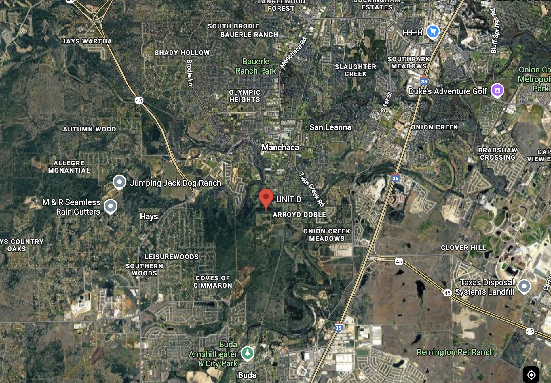 506 Horsethief Trail, Unit D Manchaca, TX 78652 - Photo 3 of 3 Aerial map of property and surrounding area