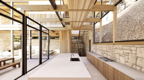 a large white building with glass windows