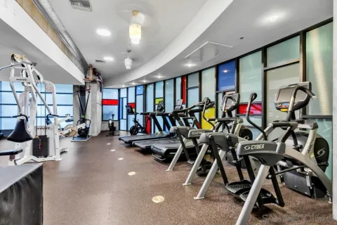 a view of a room with gym equipment