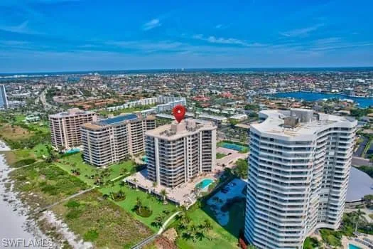 a view of city with tall buildings