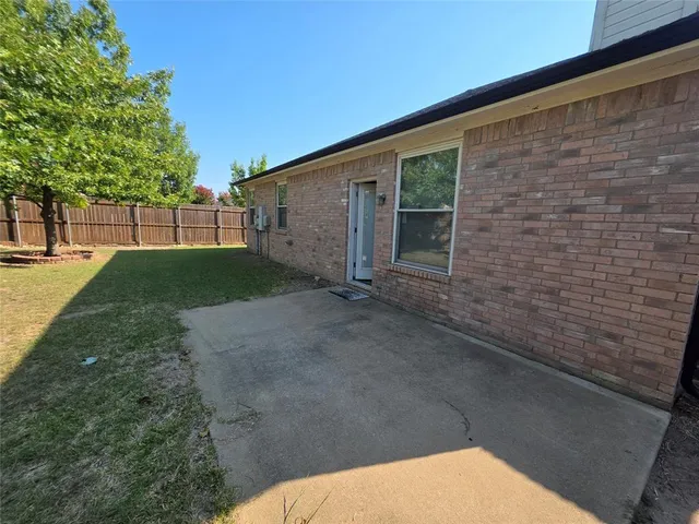 a view of a backyard with plants and large tree