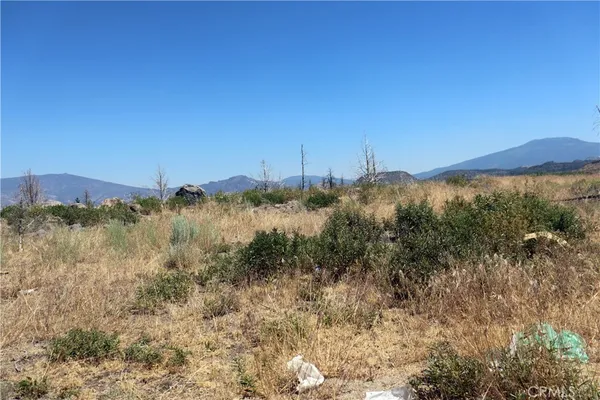 a view of a town with mountains in the background