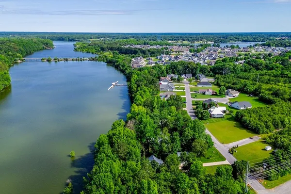 a view of a lake from a yard