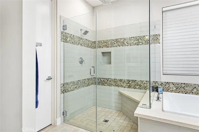 a garden view with a seating space