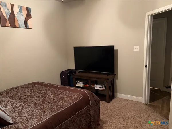 a bedroom with a bed and television