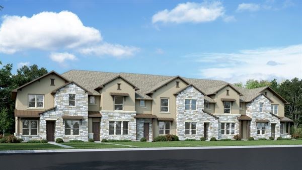 front view of residential houses with a street