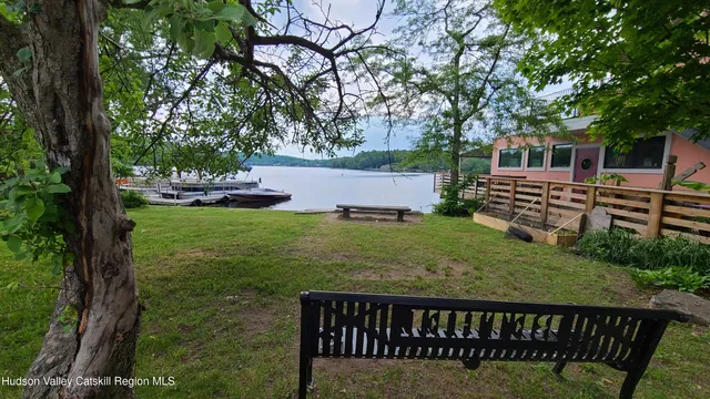 an aerial view of a house with a garden