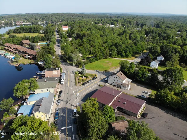 an aerial view of a car park