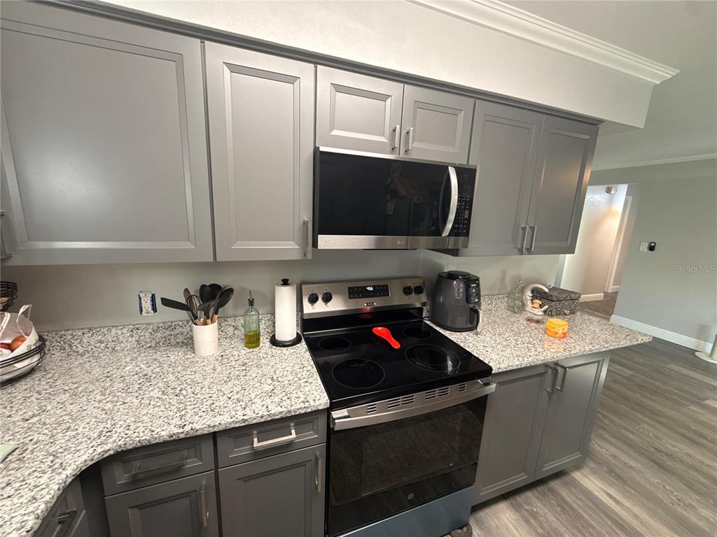 903 North Harbor Terrace Road Tavares, FL 32778 - Photo 31 of 69 a kitchen with granite countertop a sink dishwasher stove and cabinets with wooden floor
