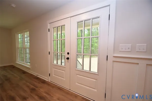 a view of a room that has a window in it