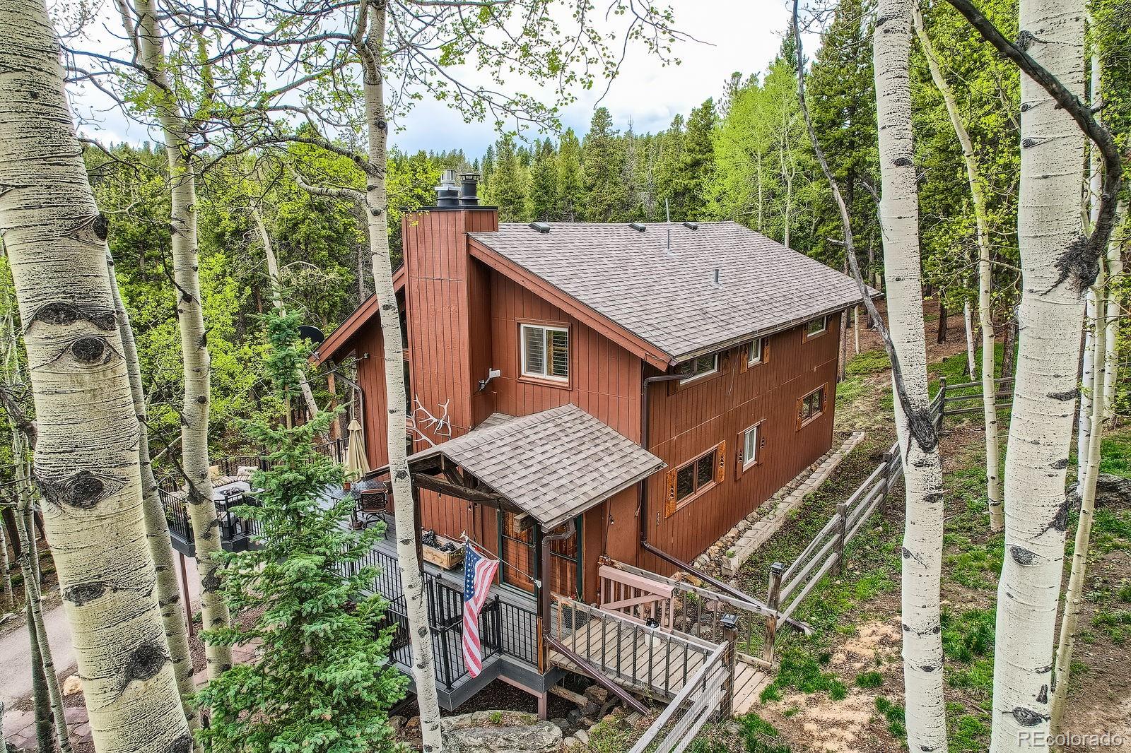 266 Lodgepole Drive Evergreen, CO 80439 - Photo 39 of 45 a roof view with sitting space and garden view