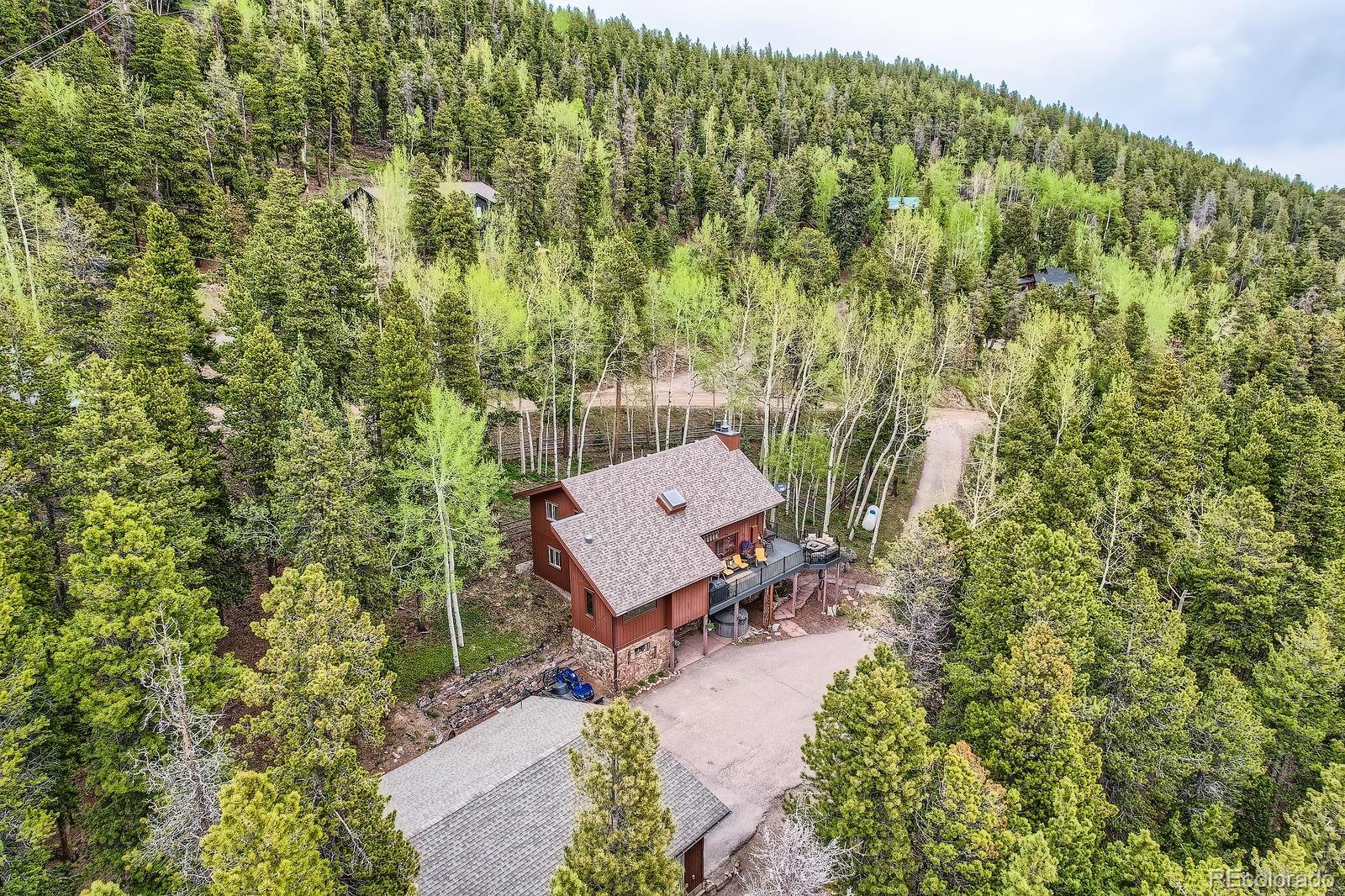 266 Lodgepole Drive Evergreen, CO 80439 - Photo 43 of 45 an aerial view of a house with a yard and lake view