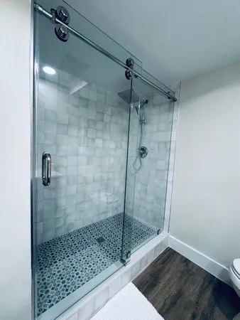 a bathroom with a shower