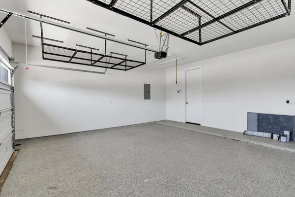 a view of a room with racks on the wall