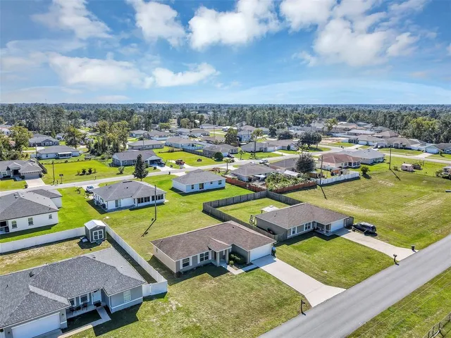 an aerial view of a pool