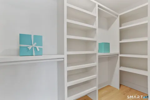 a view of walk in closet with empty racks