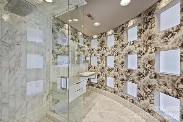 a bathroom with shower
