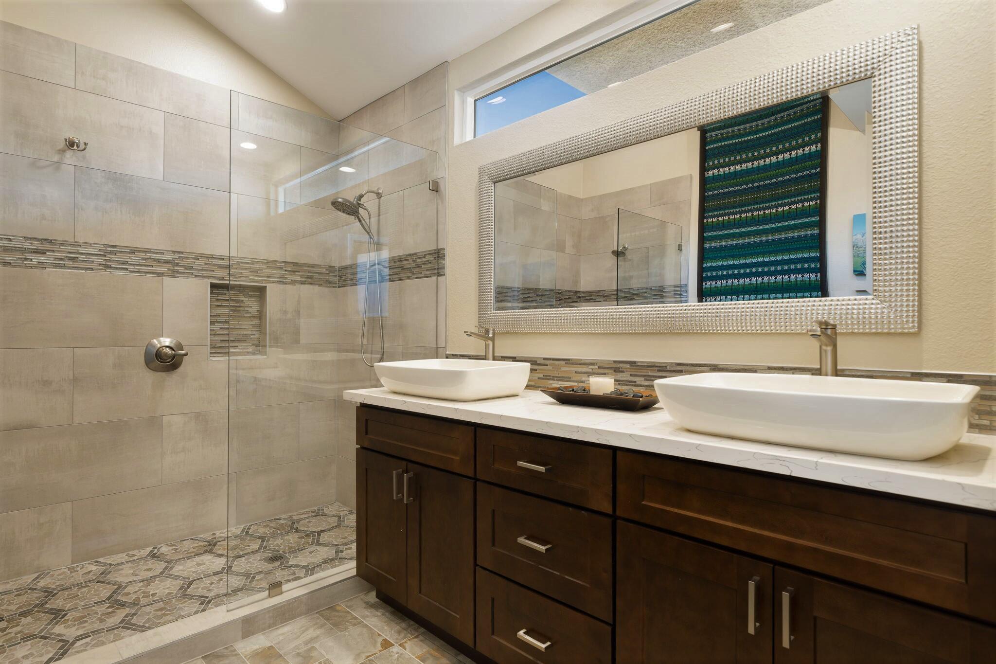 33 Colonial Drive Rancho Mirage, CA 92270 - Photo 37 of 62 a bathroom with a double vanity sink mirror and shower