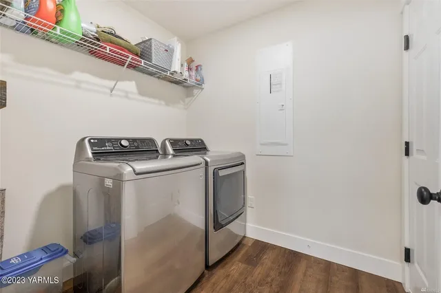 a utility room with dryer and washer