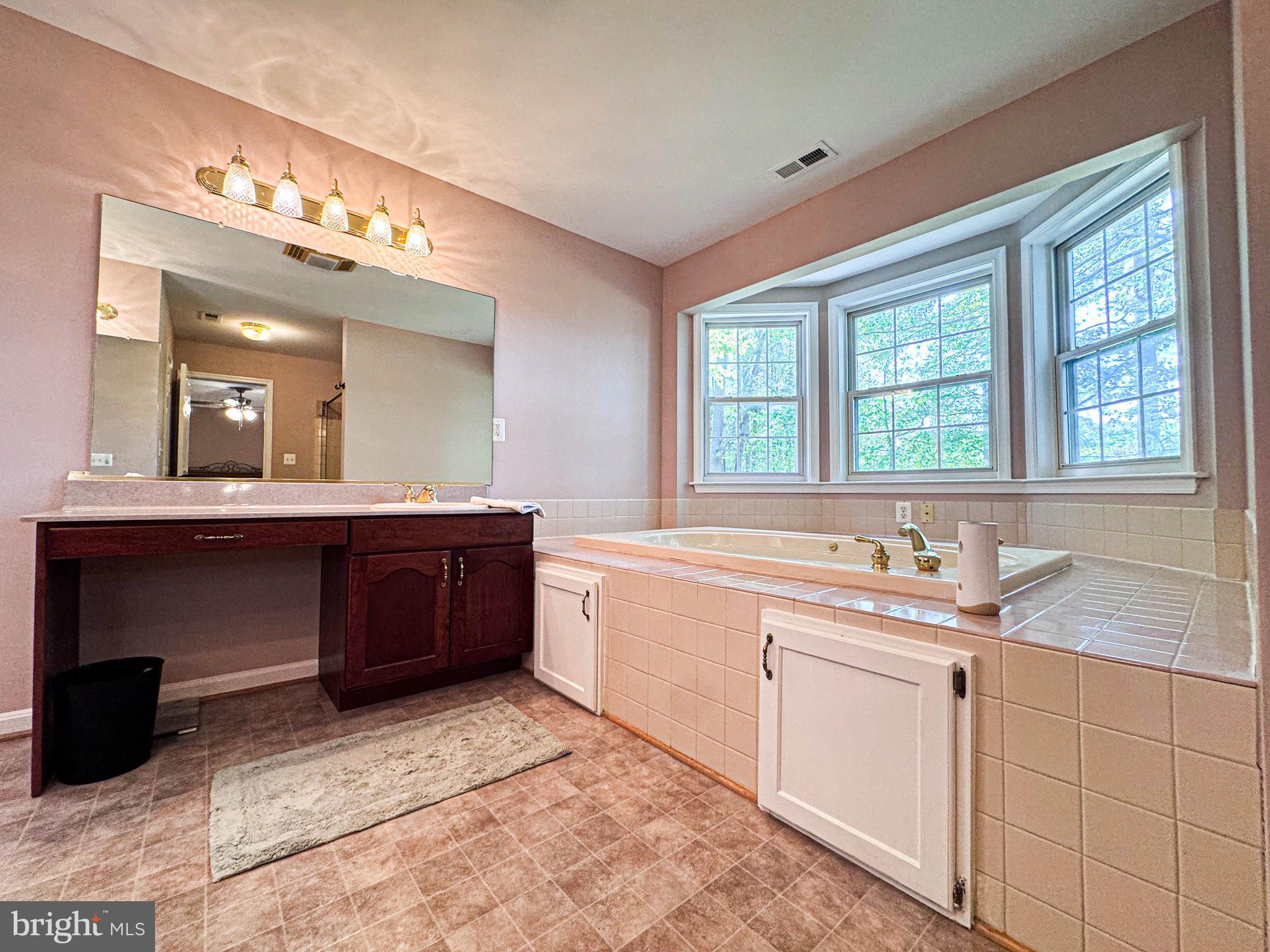 11325 Ingels Court Swan Point, MD 20645 - Photo 89 of 118 a large bathroom with a sink and a large mirror