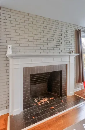 a living room with a fireplace
