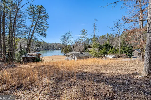 a view of a lake with houses