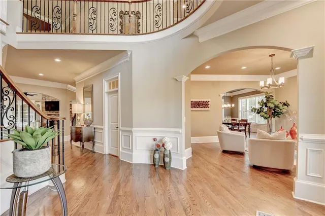 an aerial view of a house with swimming pool
