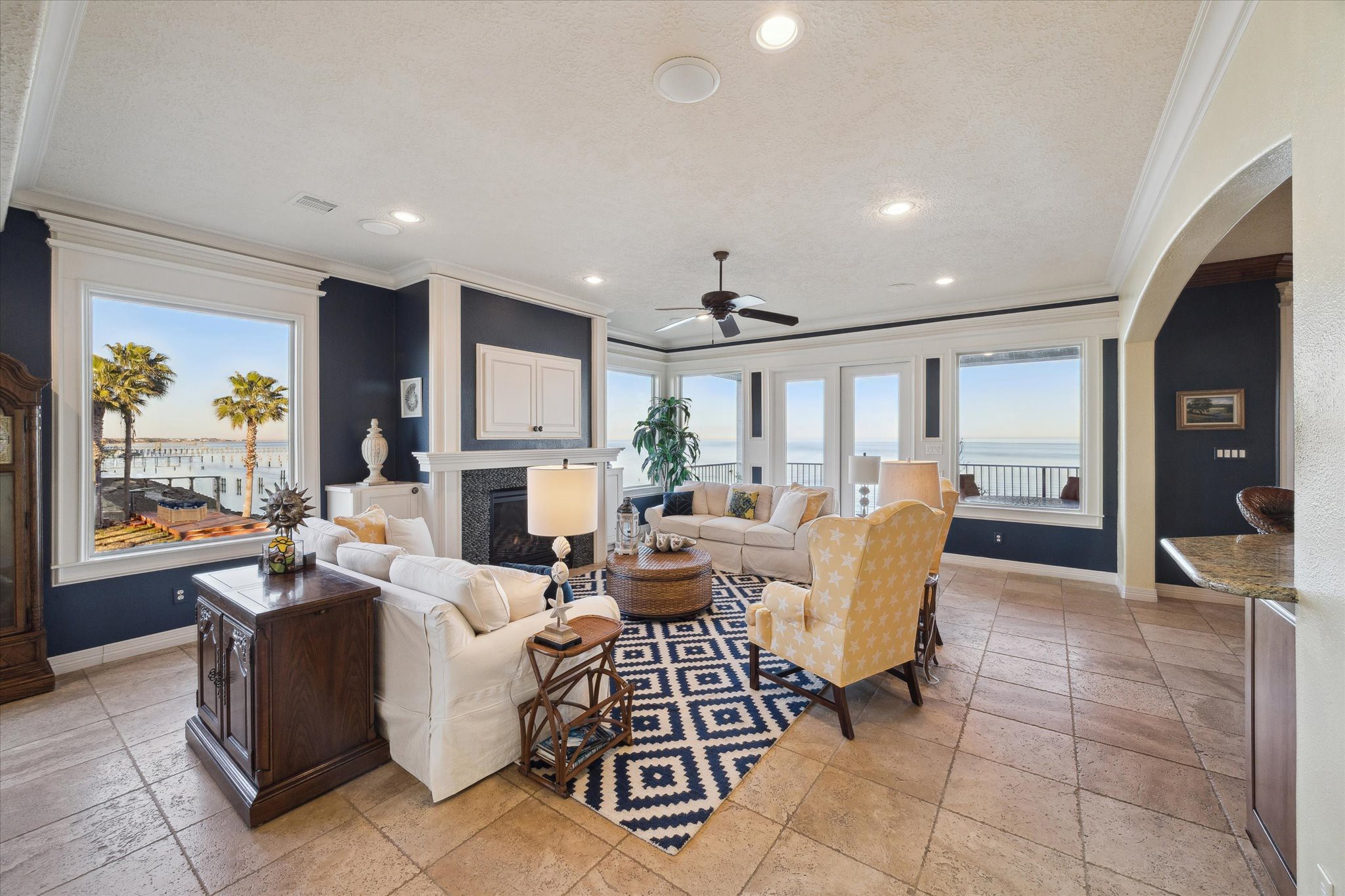1406 Todville Road Seabrook, TX 77586 - Photo 14 of 49 DEN WITH FIREPLACE, CROWN MOLDING AND FRENCH DOORS OPENING TO THE BALCONY.