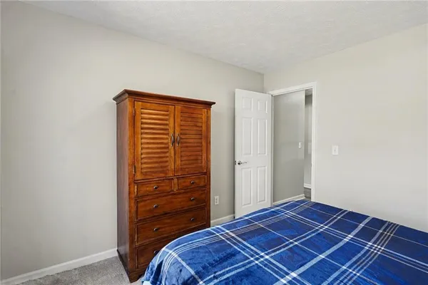 a bedroom with a bed and a closet