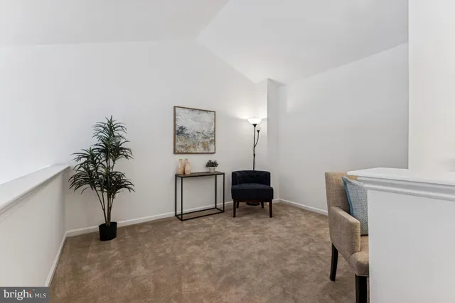 a view of a livingroom with furniture and a potted plant
