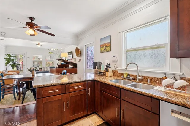 a kitchen with lots of counter space and a sink