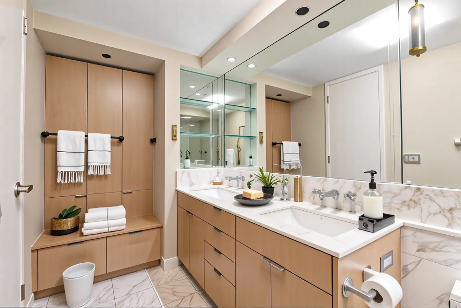 1410 North State Parkway, Unit 10B Chicago, IL 60610 - Photo 18 of 25 a bathroom with a double vanity sink and a mirror