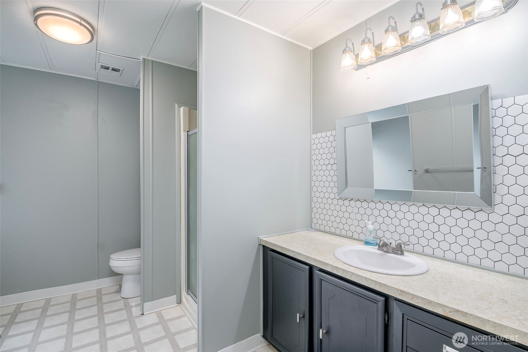 201 Union Avenue Southeast, Unit 157 Renton, WA 98059 - Photo 17 of 33 a bathroom with a sink a toilet a mirror and vanity