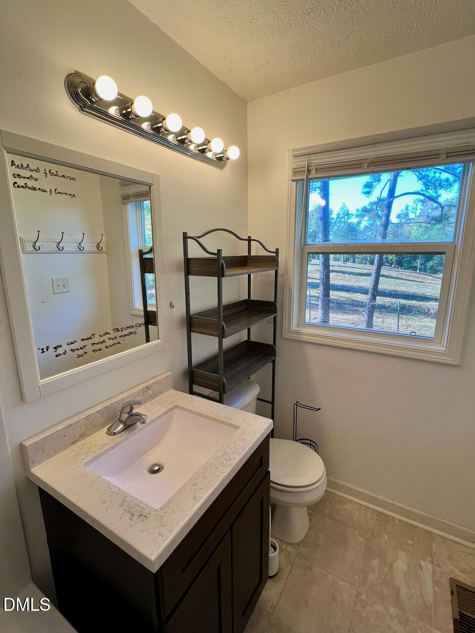 1421 Creech Road Garner, NC 27529 - Photo 15 of 22 a bathroom with a sink a toilet a mirror and a window