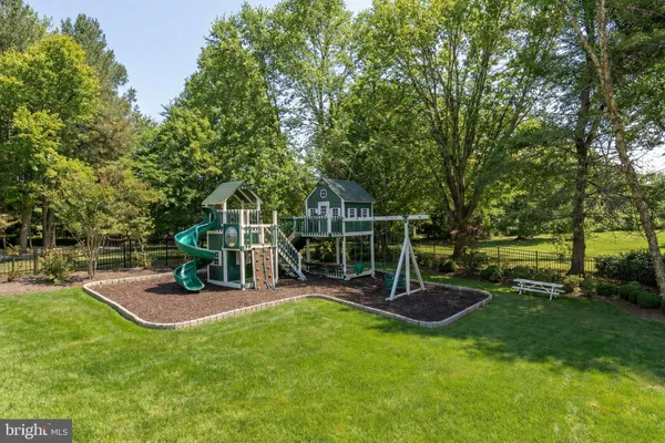 a view of a park with slide