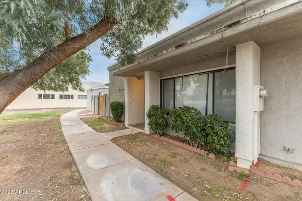 a porch with seating space