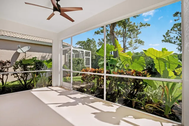 a balcony view with a garden space