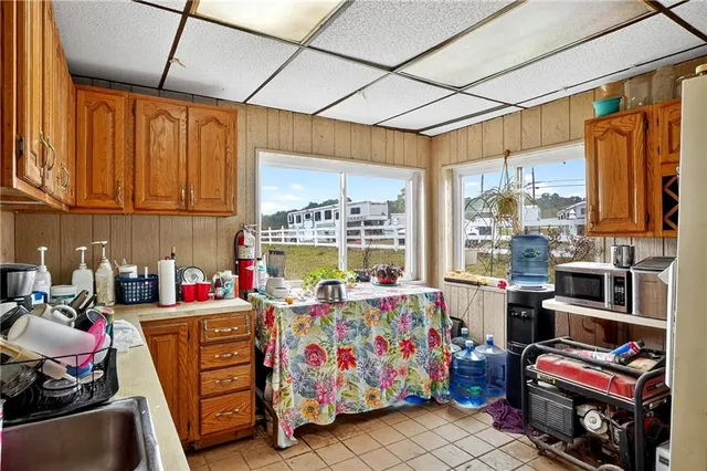 a view of a porch with wooden floor