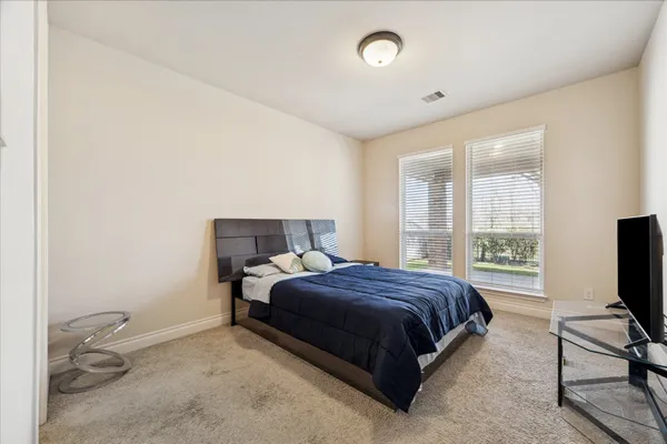 a bedroom with a bed and tv