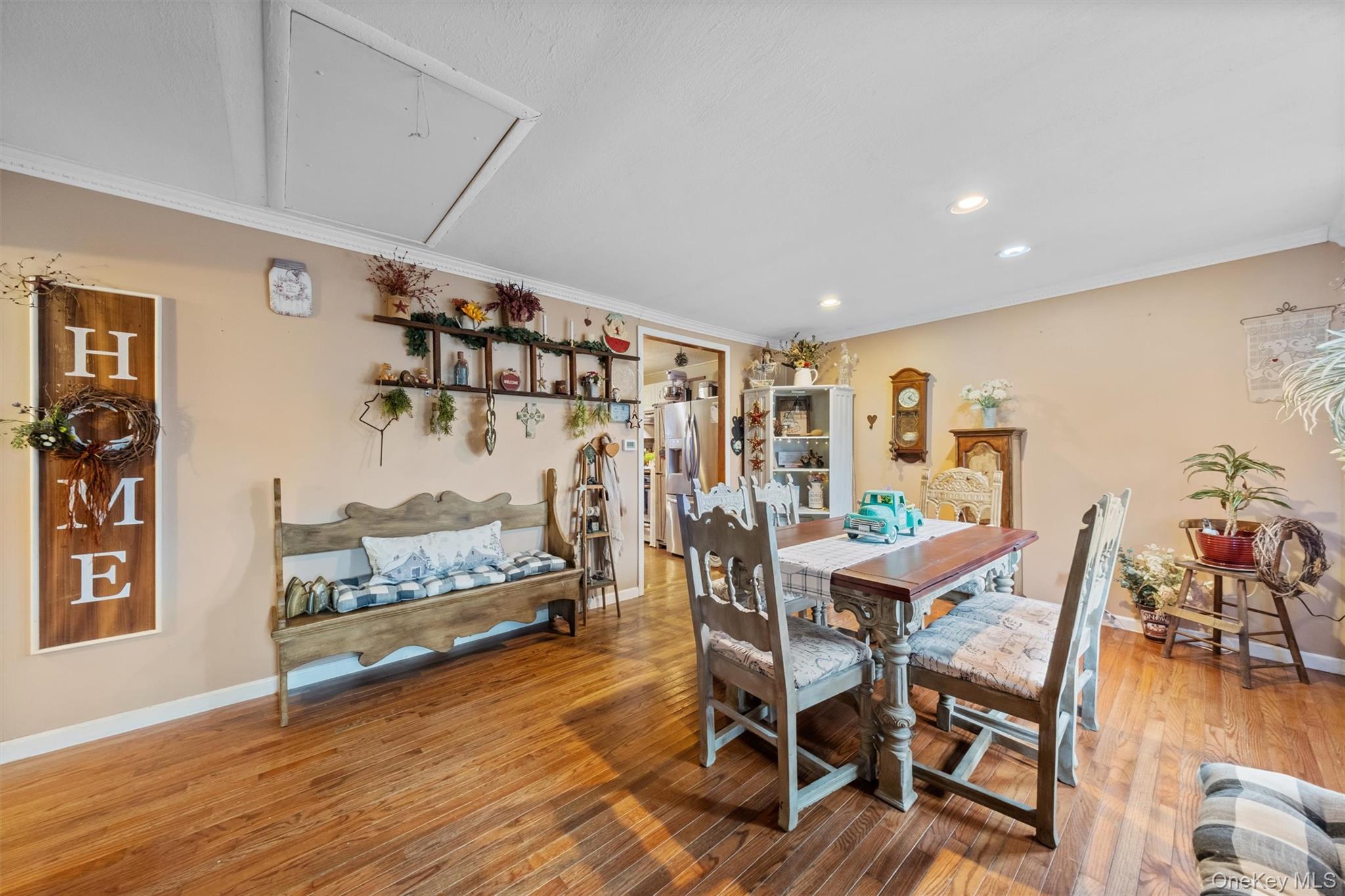 17 Perry Road Cornwall, NY 12518 - Photo 9 of 38 Dining room with attic access, ornamental molding, hardwood / wood-style floors, and recessed lighting