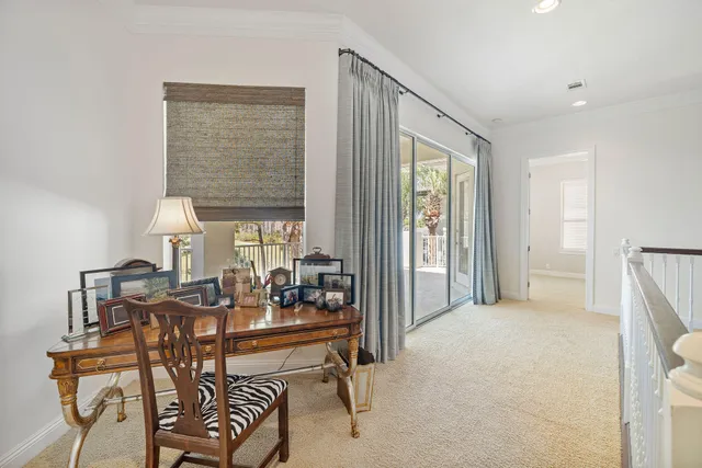 an aerial view of a house with a garden