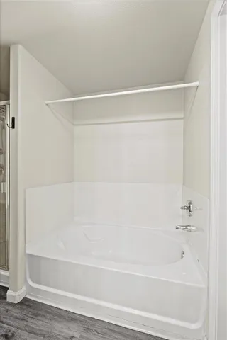 a bathroom with a bathtub