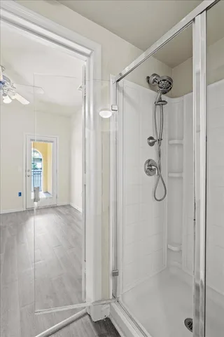 a view of entryway with wooden floor