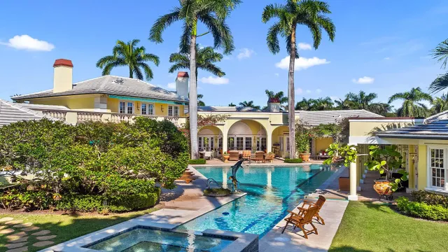 an outdoor space with furniture