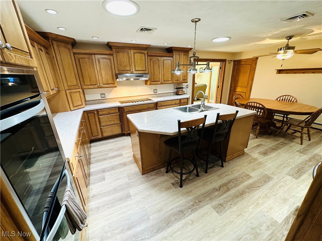 1684 Morris Street Mineral Ridge, OH 44440 - Photo 27 of 50 Kitchen featuring newer maple cabinets, light wood-style flooring, a sink, a ceiling fan, and recessed lighting